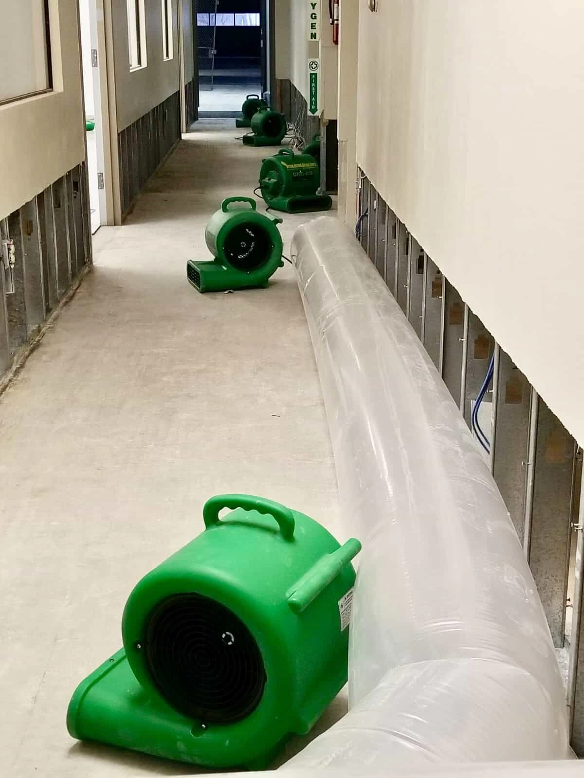 Industrial blowers used by Green Island Group Corp for water damage and flood restoration drying process